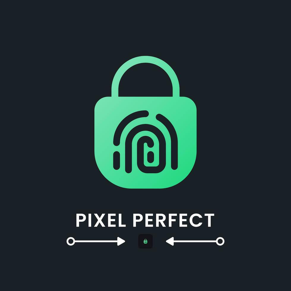 Fingerprint access green solid gradient desktop icon on black. Biometric security. Personal identification. Pixel perfect 128x128, outline 4px. Glyph pictogram for dark mode. Isolated vector image