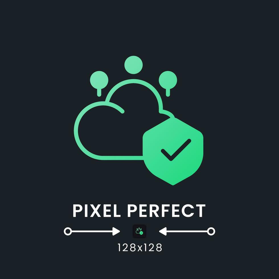 Cloud security green solid gradient desktop icon on black. Data privacy protection. Access control. Pixel perfect 128x128, outline 4px. Glyph pictogram for dark mode. Isolated vector image
