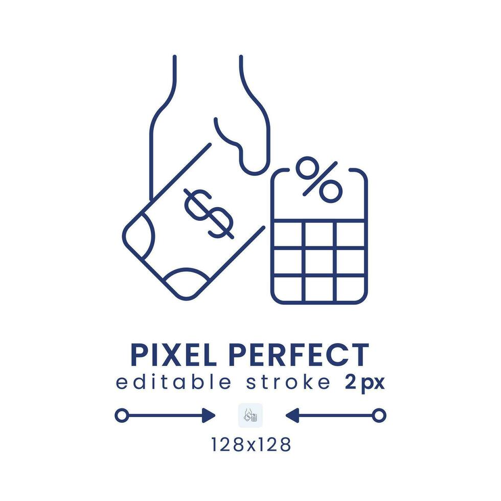 Payroll tax linear desktop icon. Employee deductions. Salary expenses. Personal income. Pixel perfect 128x128, outline 2px. GUI, UX design. Isolated user interface element for website. Editable stroke vector