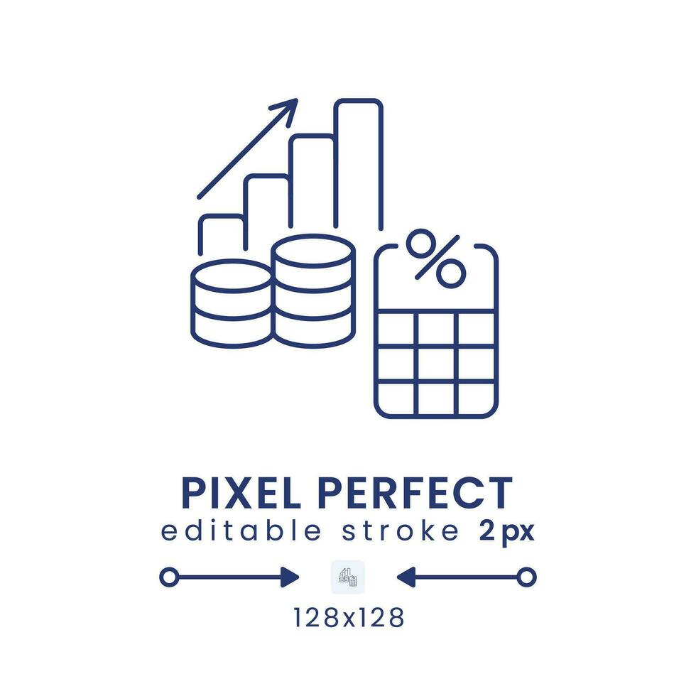 Capital Gains Tax linear desktop icon. Wealth growth tariff. Investment income. Pixel perfect 128x128, outline 2px. GUI, UX design. Isolated user interface element for website. Editable stroke vector