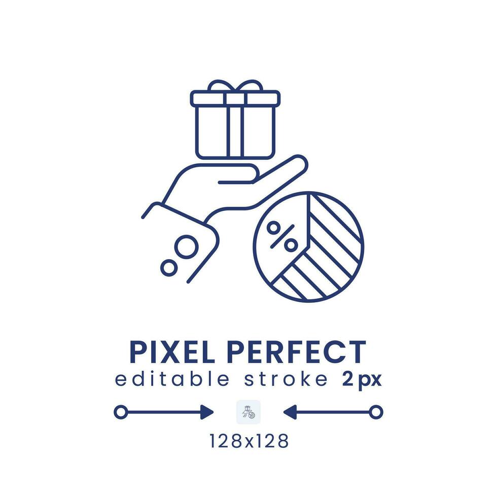 Gift Tax linear desktop icon. Wealth transfer regulations. Inheritance taxation. Pixel perfect 128x128, outline 2px. GUI, UX design. Isolated user interface element for website. Editable stroke vector