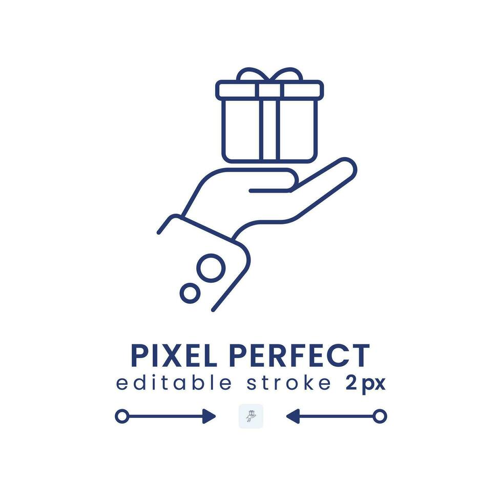 Present giving linear desktop icon. Gift sharing. Special occasion. Gesture of appreciation. Pixel perfect, outline 2px. GUI, UX design. Isolated user interface element for website. Editable stroke vector