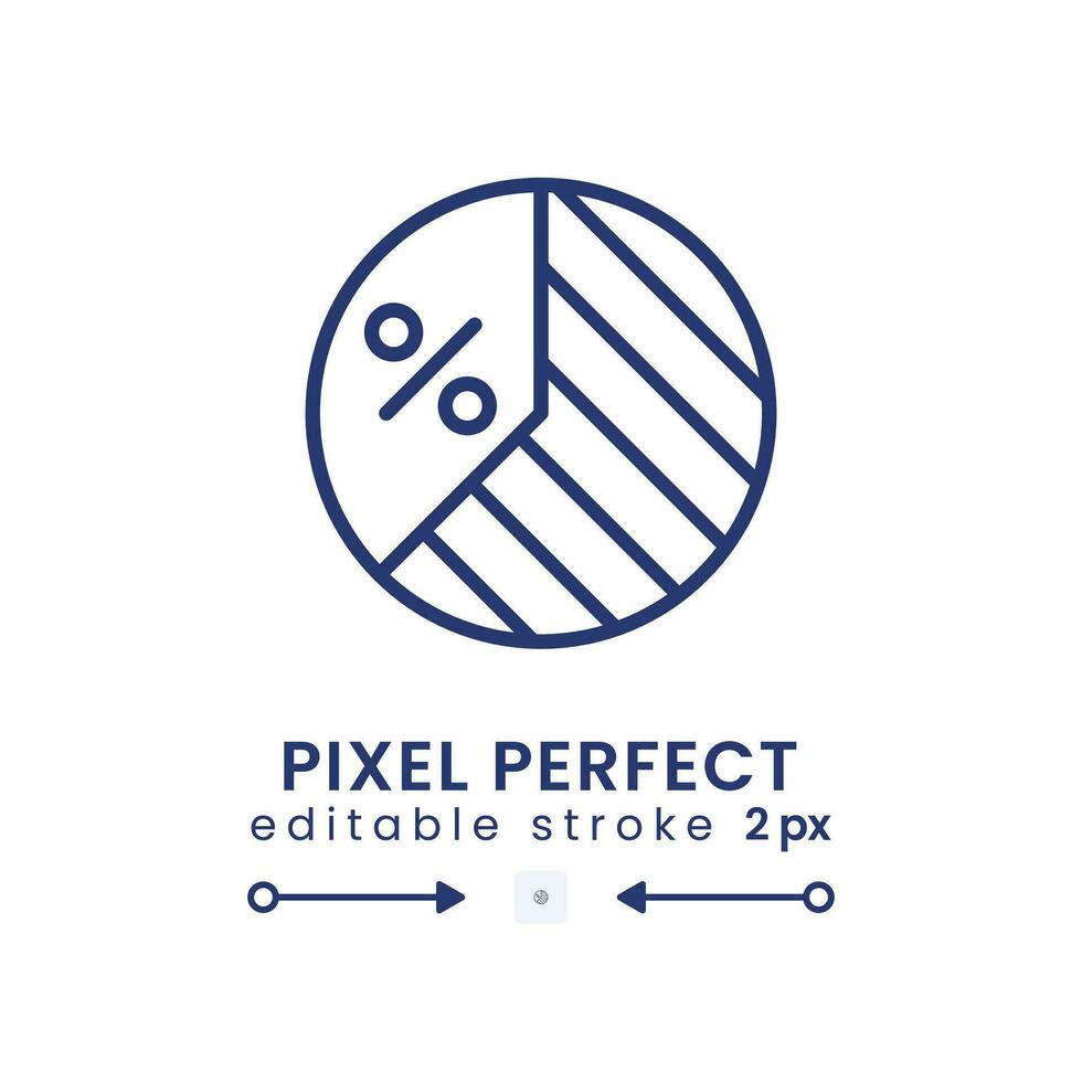 Pie chart linear desktop icon. Market analysis. Financial report. Data visualization. Pixel perfect, outline 2px. GUI, UX design. Isolated user interface element for website. Editable stroke vector