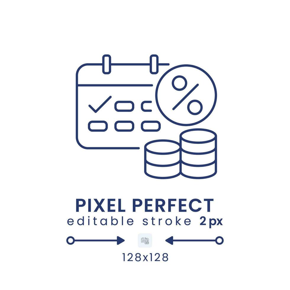 Tax Credits linear desktop icon. Earned income. Financial benefit. Stimulus program. Pixel perfect 128x128, outline 2px. GUI, UX design. Isolated user interface element for website. Editable stroke vector