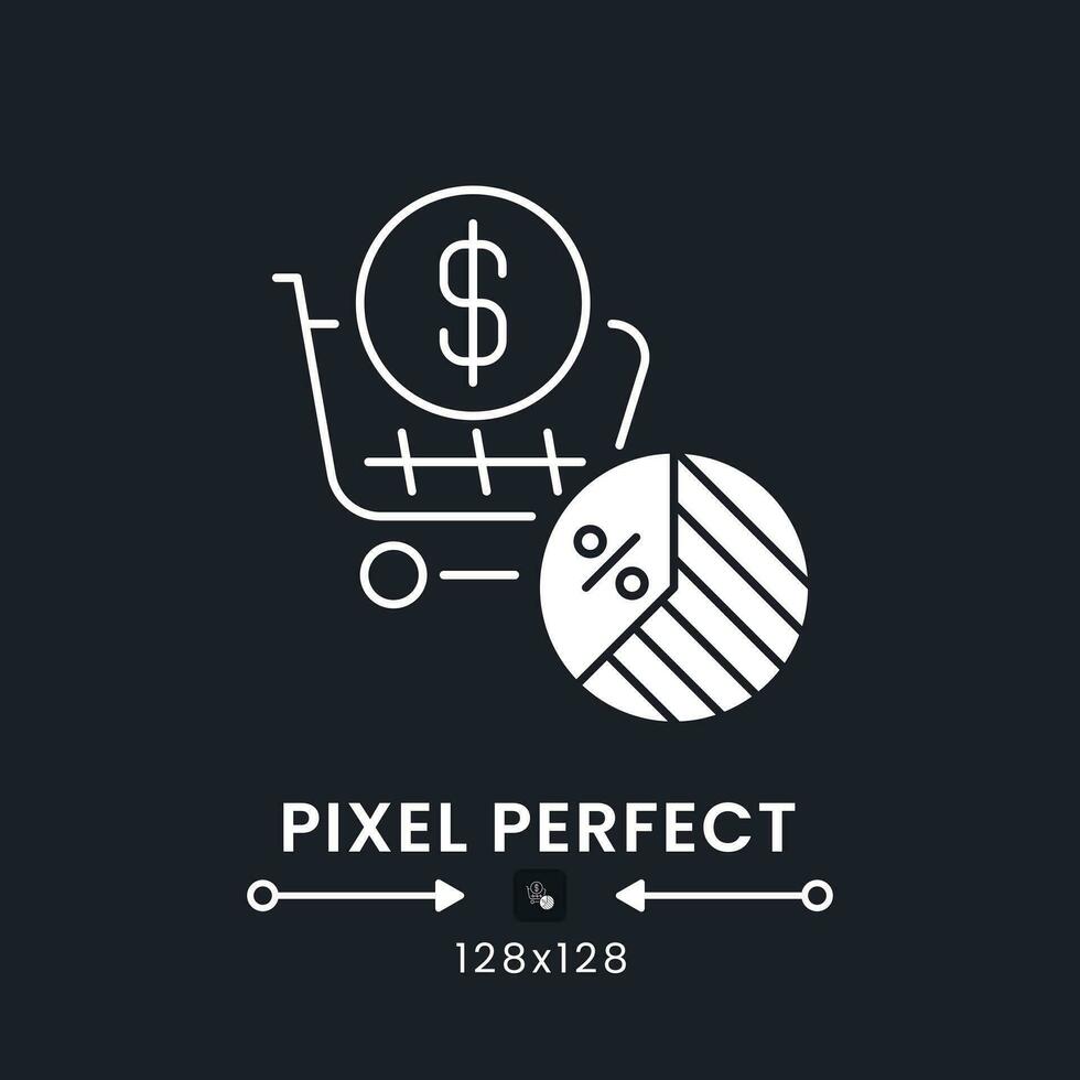 Sales tax white solid desktop icon. Goods and services taxation. Purchasing tariff. Pixel perfect 128x128, outline 2px. Silhouette symbol for dark mode. Glyph pictogram. Vector isolated image