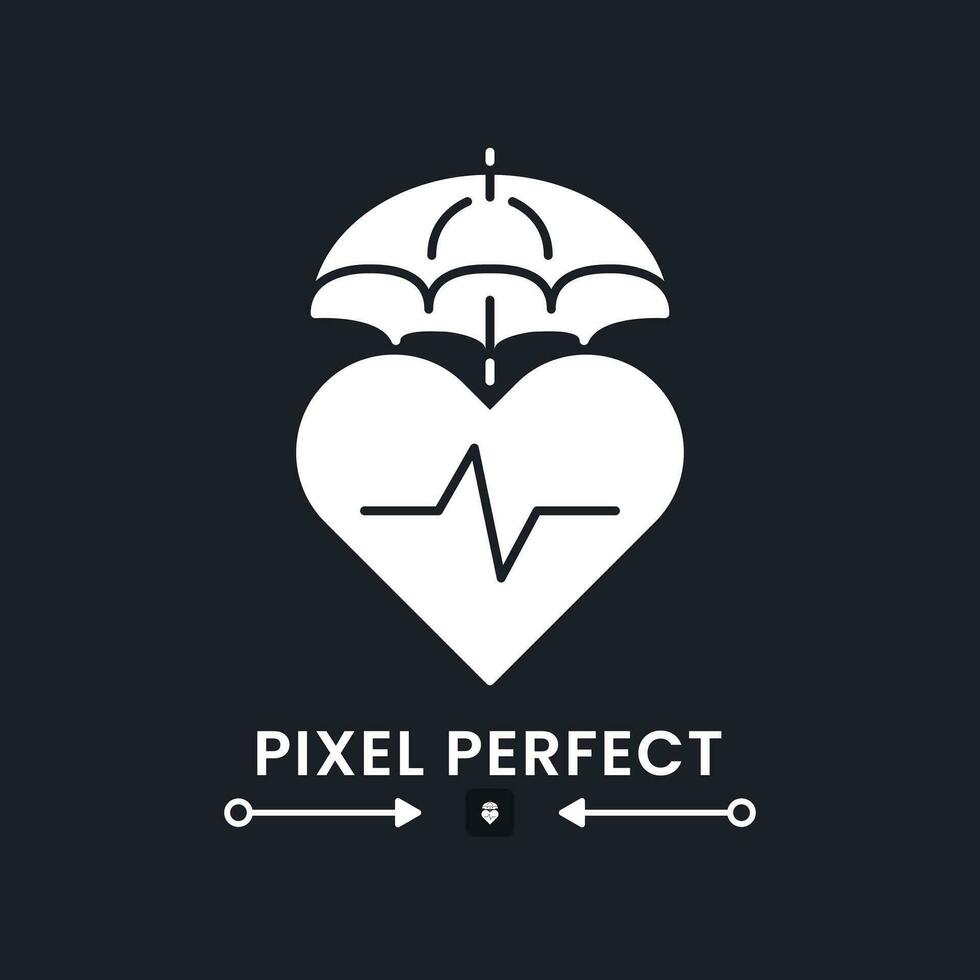 Health insurance white solid desktop icon. Medical coverage plan. Healthcare protection. Pixel perfect, outline 2px. Silhouette symbol for dark mode. Glyph pictogram. Vector isolated image