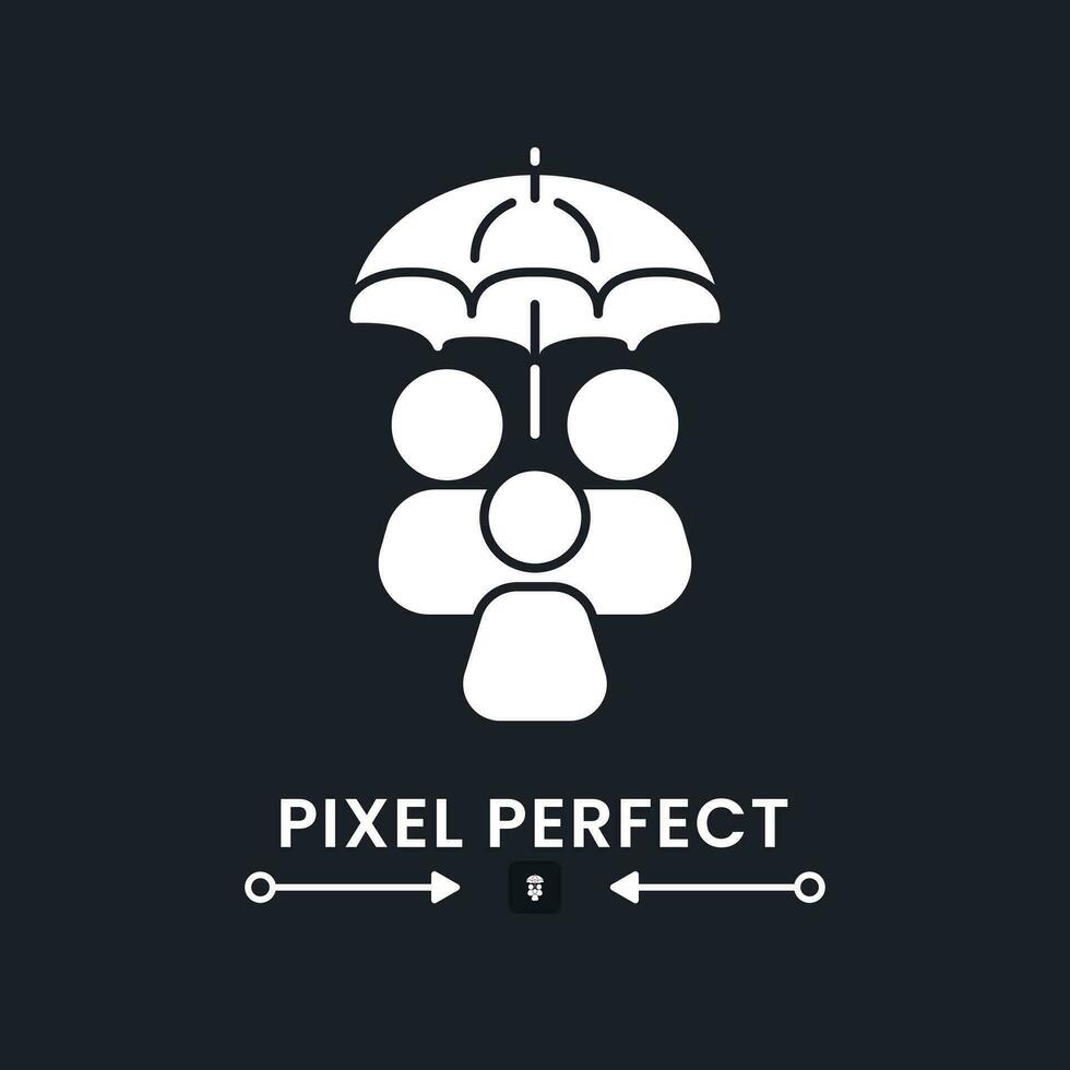 Safety white solid desktop icon. Social security. Public assistance program. Medical insurance. Pixel perfect, outline 2px. Silhouette symbol for dark mode. Glyph pictogram. Vector isolated image