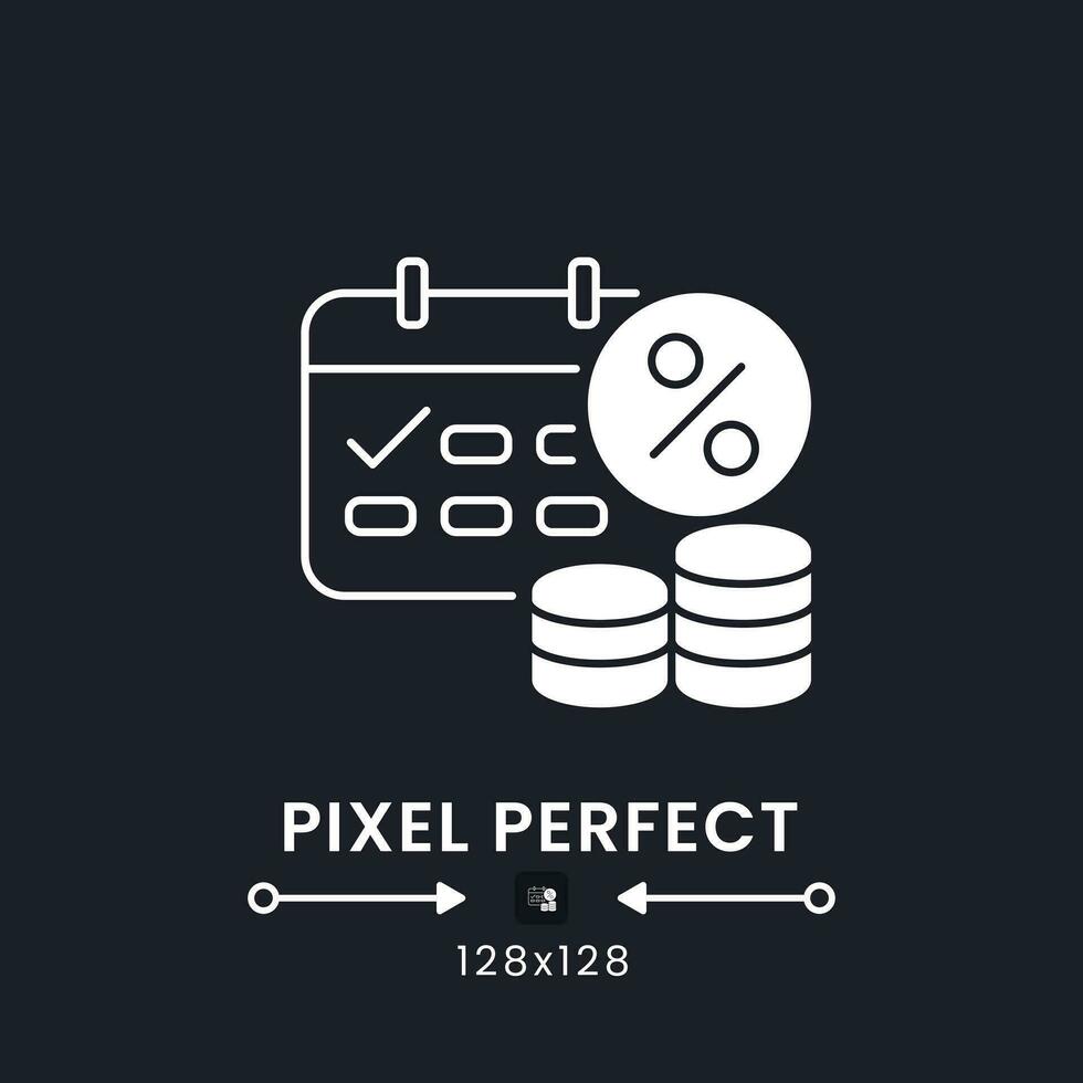 Tax Credits white solid desktop icon. Earned income. Financial benefit. Stimulus program. Pixel perfect 128x128, outline 2px. Silhouette symbol for dark mode. Glyph pictogram. Vector isolated image