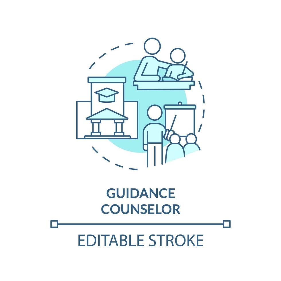 Guidance counselor turquoise concept icon. Help for students. Career in advocacy abstract idea thin line illustration. Isolated outline drawing. Editable stroke vector