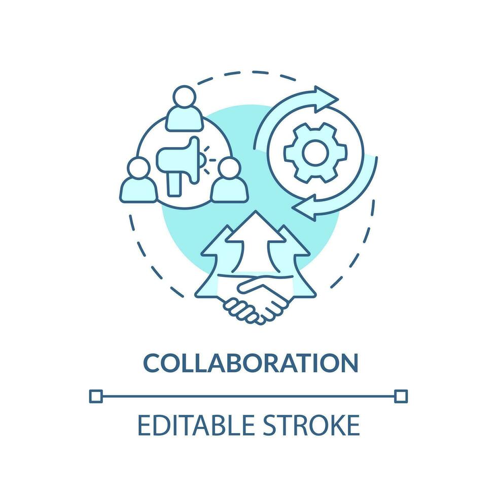 Collaboration turquoise concept icon. Social organizations. Form of advocacy abstract idea thin line illustration. Isolated outline drawing. Editable stroke vector