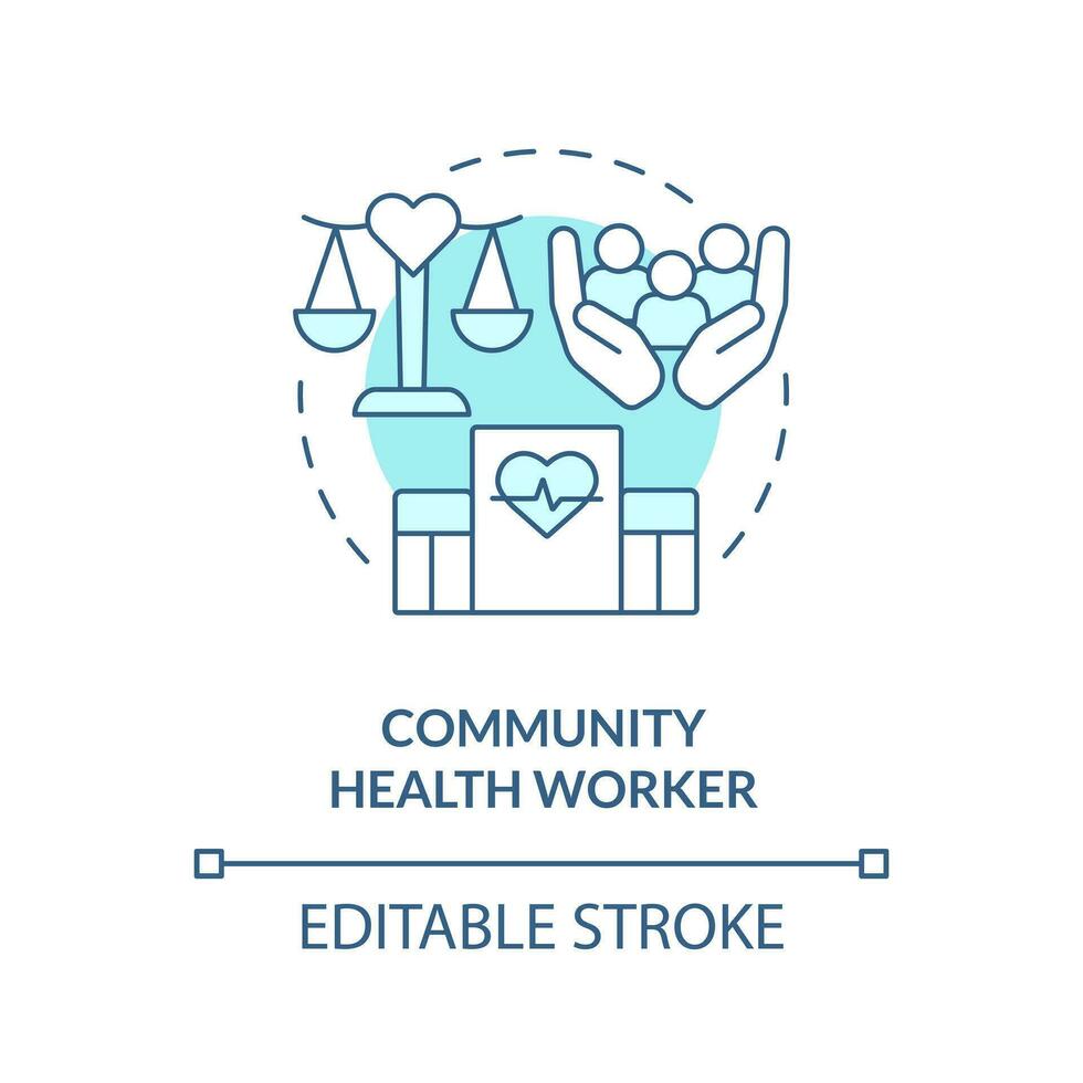 Community health worker turquoise concept icon. Social services. Career in advocacy abstract idea thin line illustration. Isolated outline drawing. Editable stroke vector