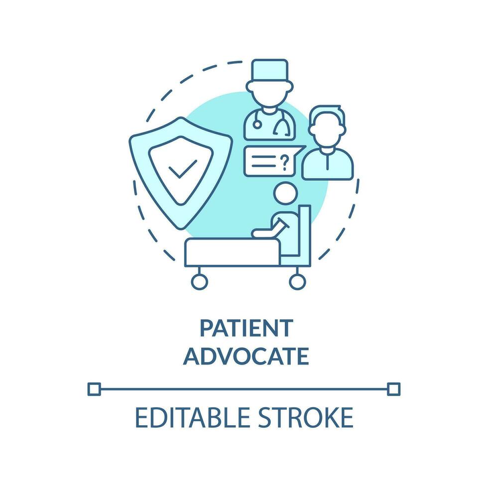 Patient advocate turquoise concept icon. Treatment coordination. Career