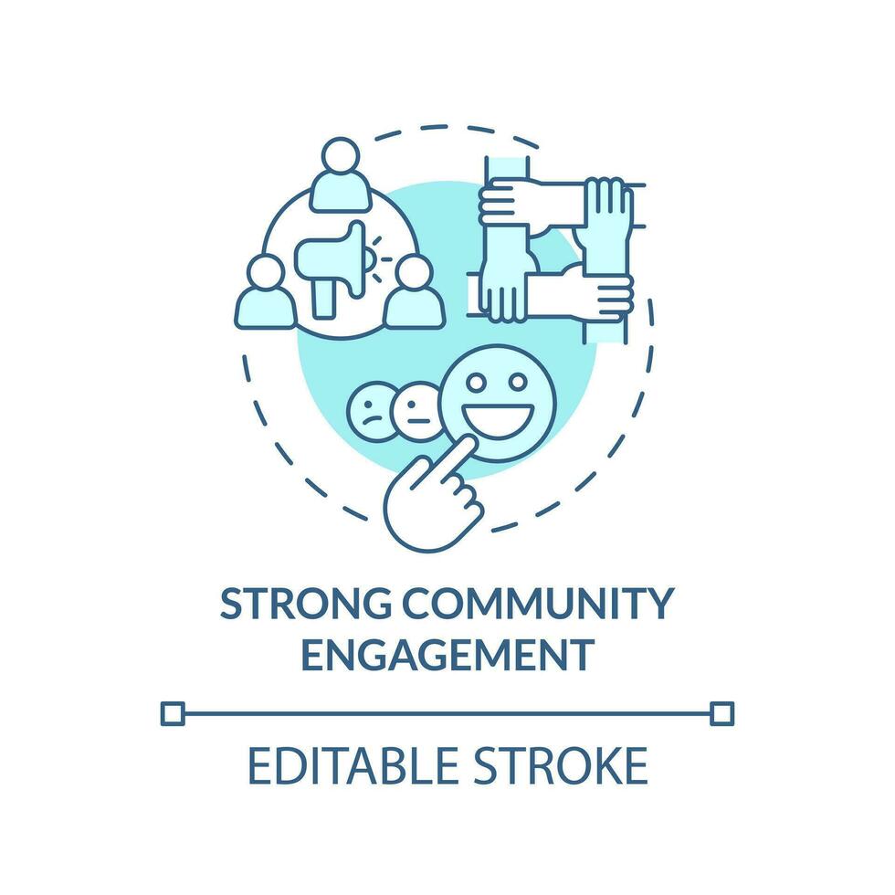 Strong community engagement turquoise concept icon. Effective advocate trait abstract idea thin line illustration. Isolated outline drawing. Editable stroke vector