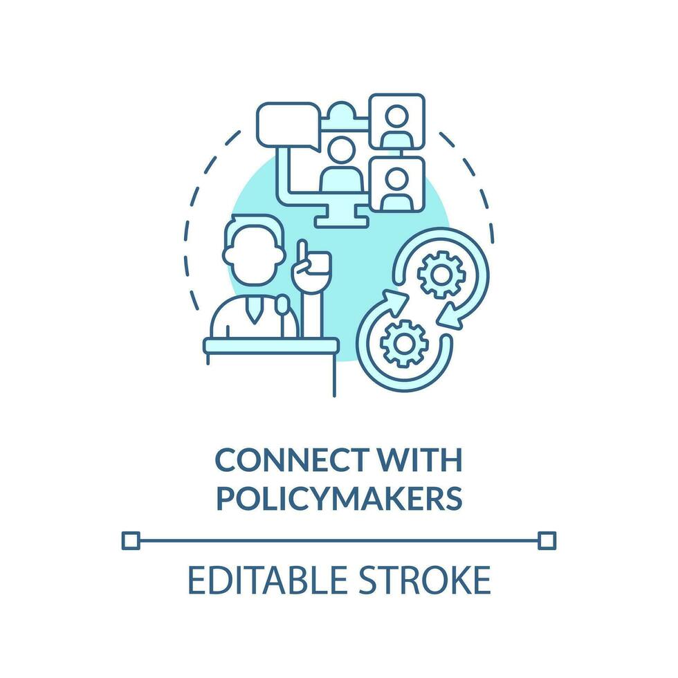 Connect with policymakers turquoise concept icon. Social media strategy for advocacy abstract idea thin line illustration. Isolated outline drawing. Editable stroke vector