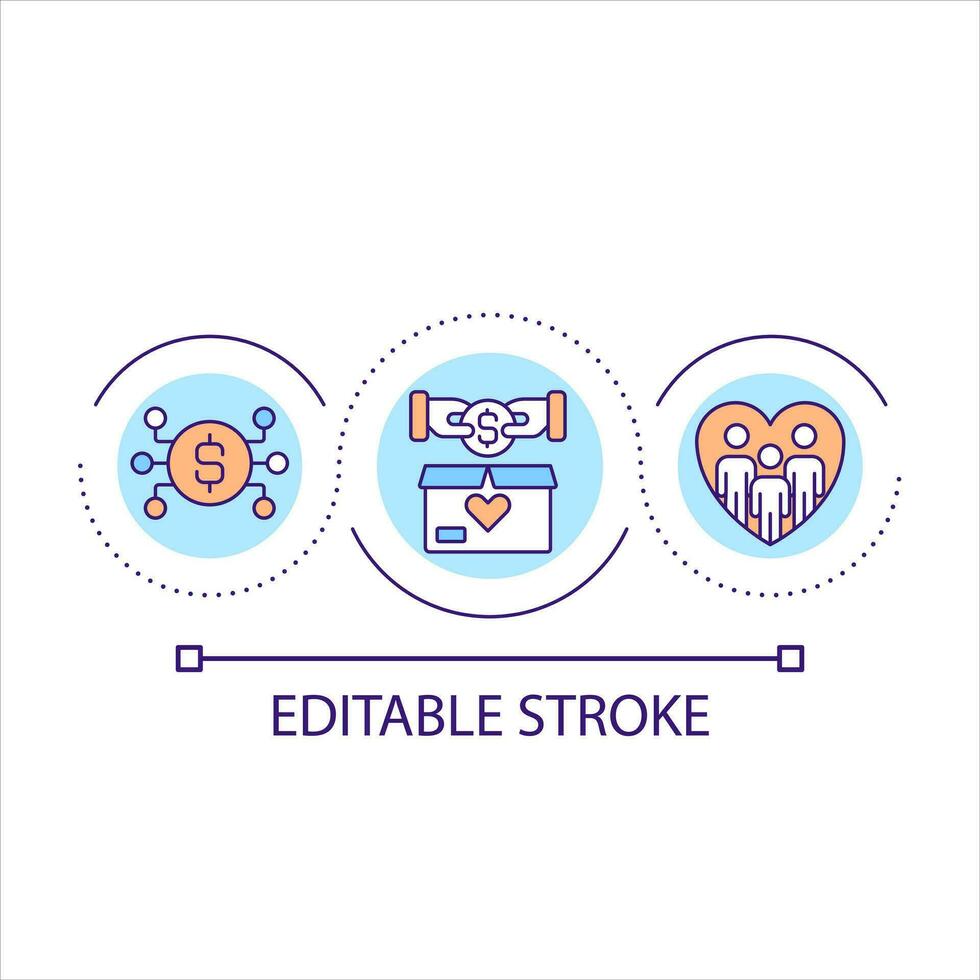 Charity foundation on internet loop concept icon. Collect donation for vulnerable groups abstract idea thin line illustration. Isolated outline drawing. Editable stroke vector