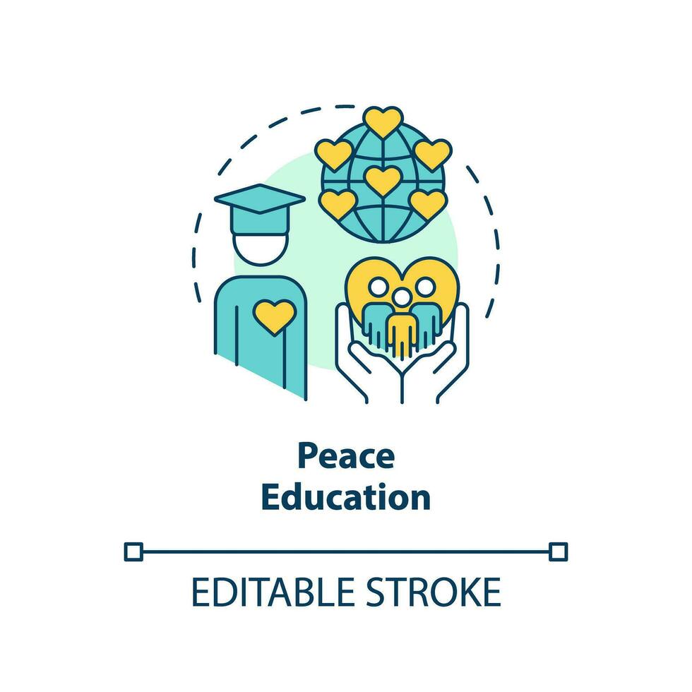 Peace education concept icon. Peaceful global community. Peacebuilding abstract idea thin line illustration. Isolated outline drawing. Editable stroke vector