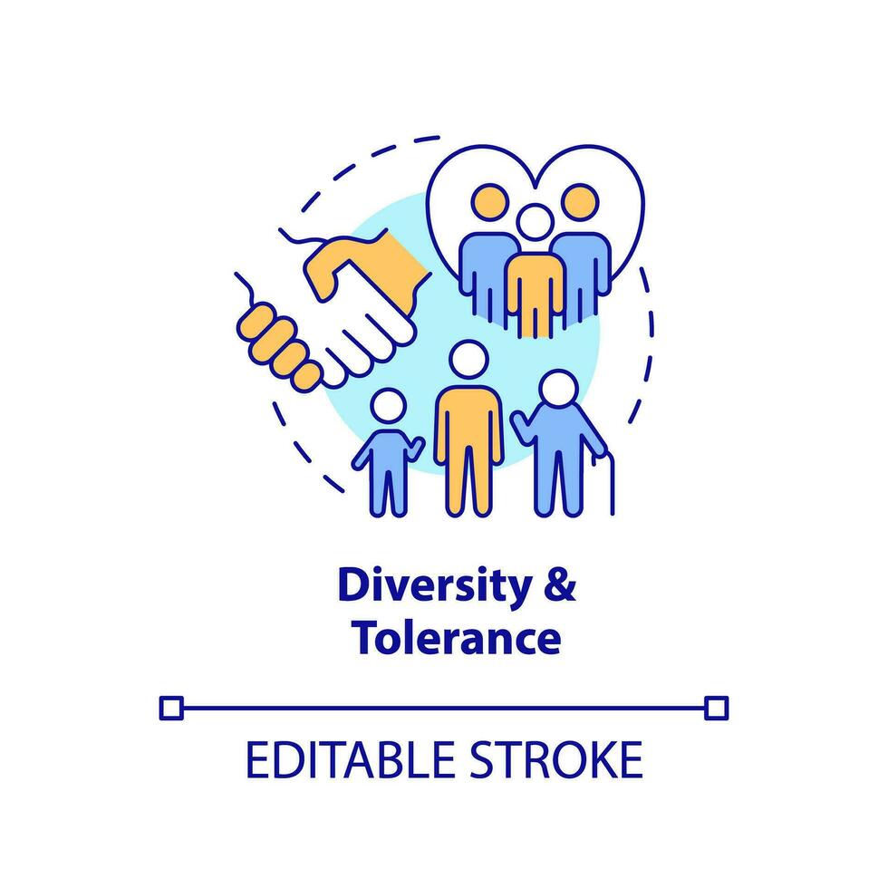 Diversity and tolerance concept icon. Theme GCED addresses. Multiculturalism abstract idea thin line illustration. Isolated outline drawing. Editable stroke vector