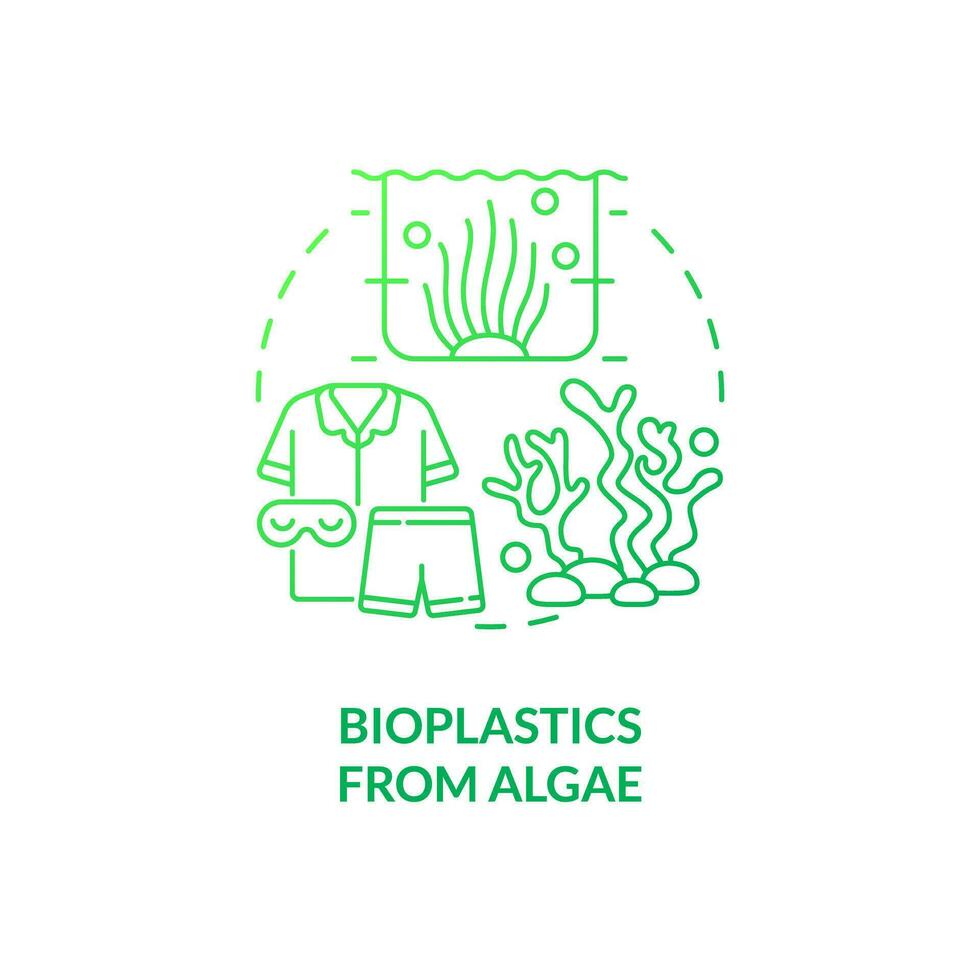Bioplastics from algae green gradient concept icon. Climate change. Plastic pollution. Sustainable clothing industry idea thin line illustration. Isolated outline drawing vector