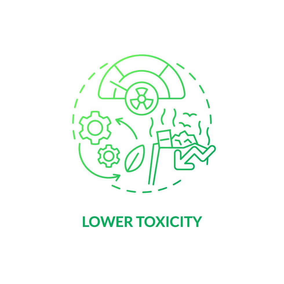 Lower toxicity green gradient concept icon. Biodegradable plastics. Eco alternative. Bio based materials advantage idea thin line illustration. Isolated outline drawing vector