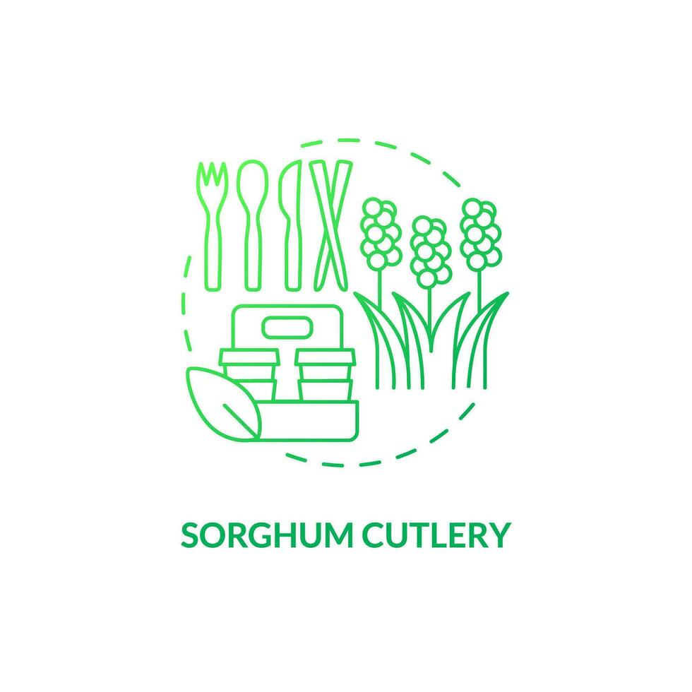 Sorghum cutlery green gradient concept icon. Sustainable alternative to plastic. Eco friendly. Edible spoons idea thin line illustration. Isolated outline drawing vector