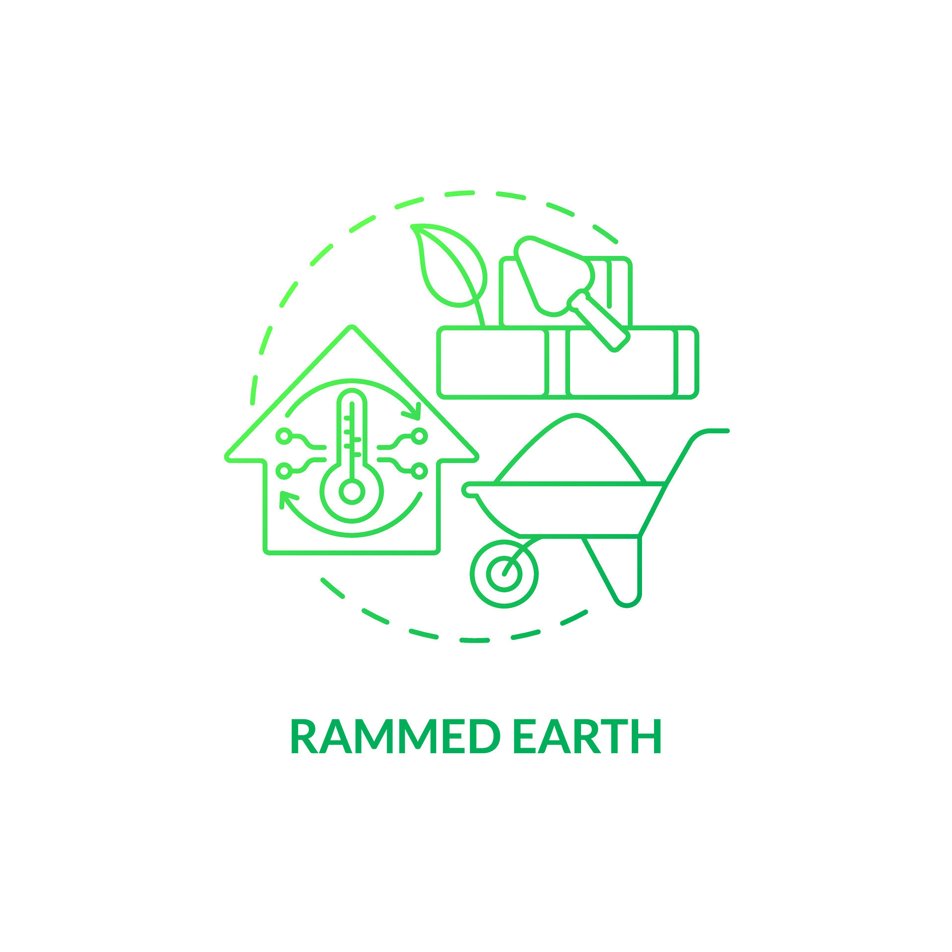 Rammed earth green gradient concept icon. Sustainable building material 
