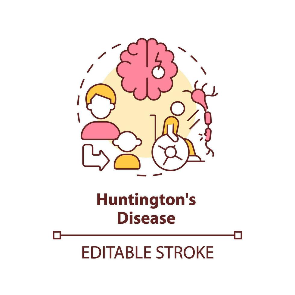 Huntington disease concept icon. Brain disorder. Gene mutation. Hereditary disease abstract idea thin line illustration. Isolated outline drawing. Editable stroke vector