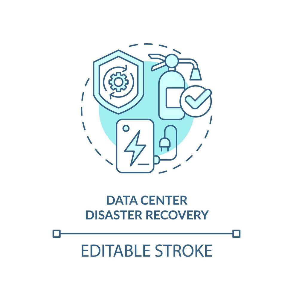 Data center disaster recovery blue concept icon. Prevent damage. Disaster recovery abstract idea thin line illustration. Isolated outline drawing. Editable stroke vector