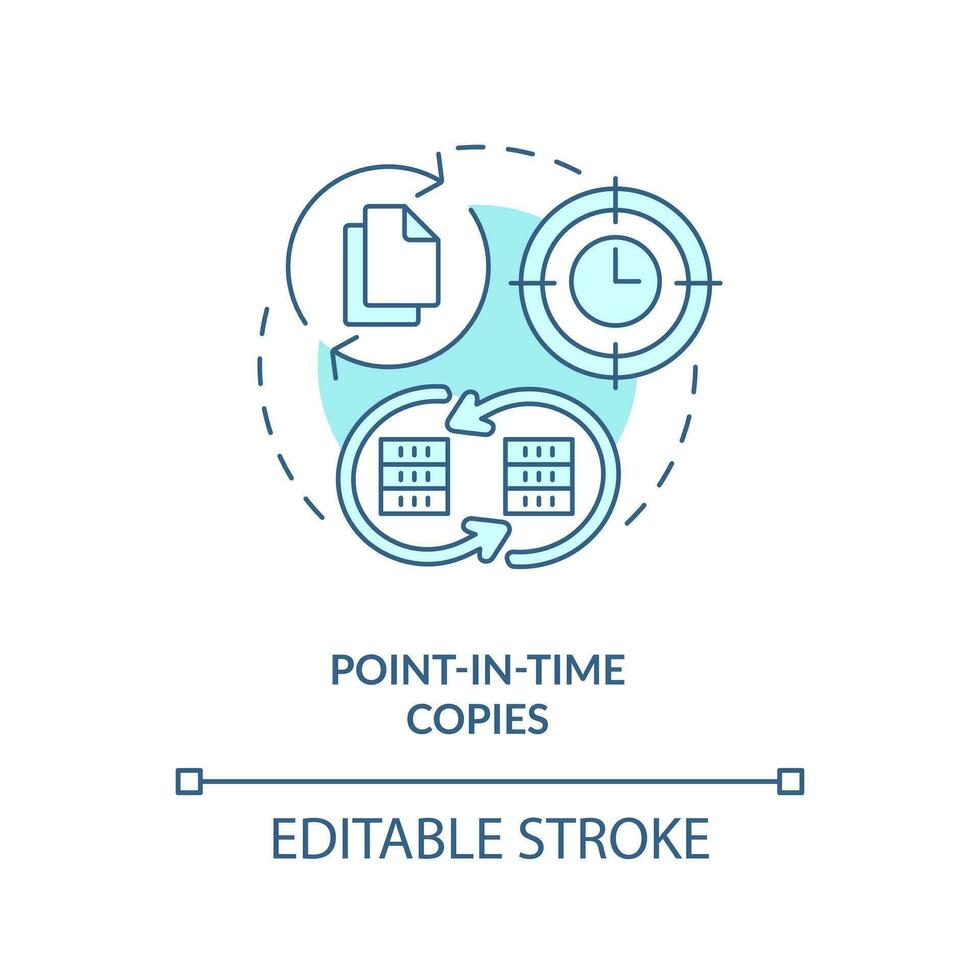 Point-in-time copies blue concept icon. Database restore. Type of disaster recovery abstract idea thin line illustration. Isolated outline drawing. Editable stroke vector
