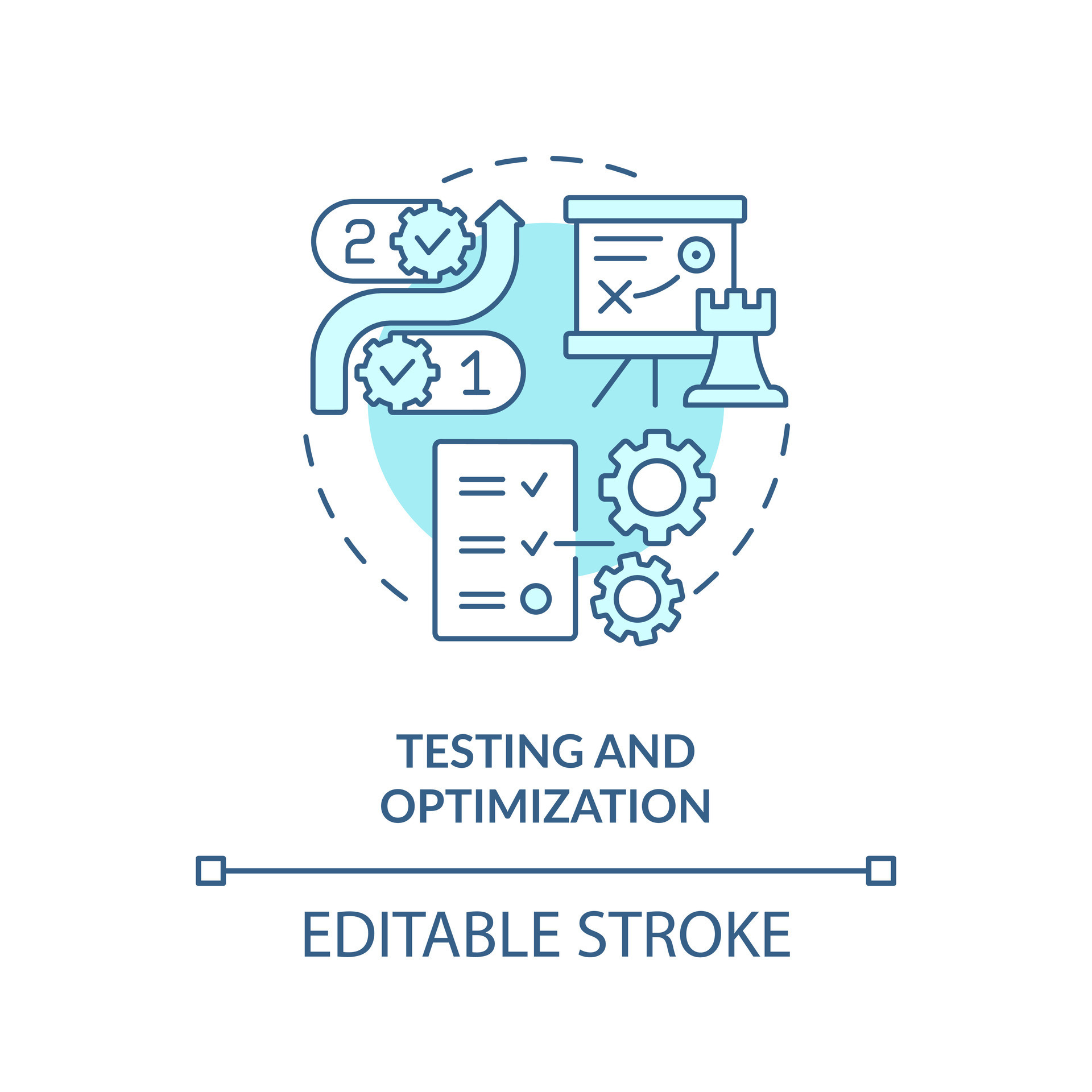 Testing and optimization blue concept icon. Effective disaster recovery ...