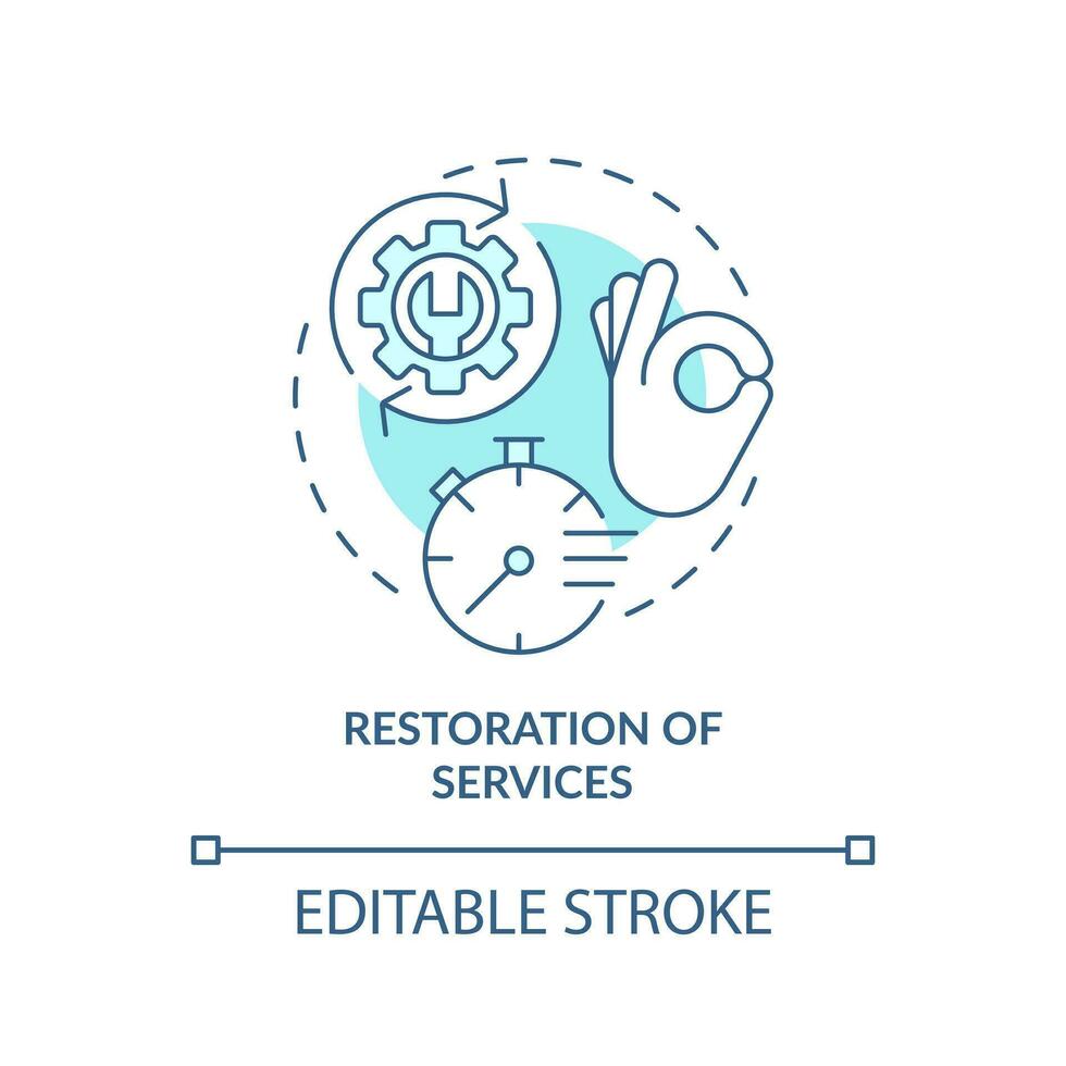 Restoration of services blue concept icon. Disaster recovery plan benefit abstract idea thin line illustration. Isolated outline drawing. Editable stroke vector