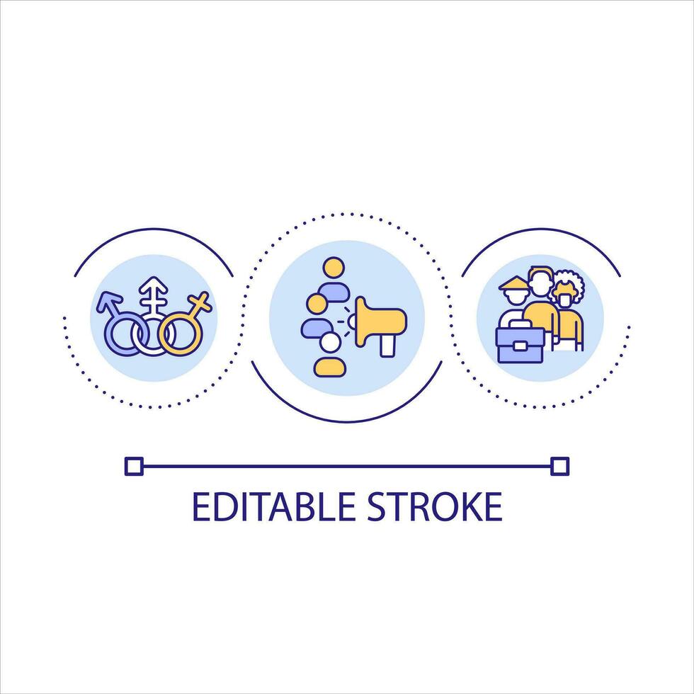 Engage underrated communities loop concept icon. Tolerance in corporate culture. DEI strategy abstract idea thin line illustration. Isolated outline drawing. Editable stroke vector