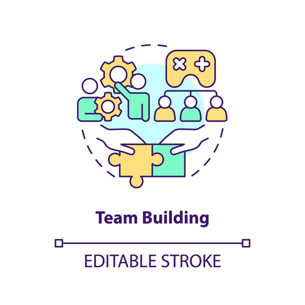 Team building concept icon. Encourage collaboration. Gamification in workplace abstract idea thin line illustration. Isolated outline drawing. Editable stroke vector