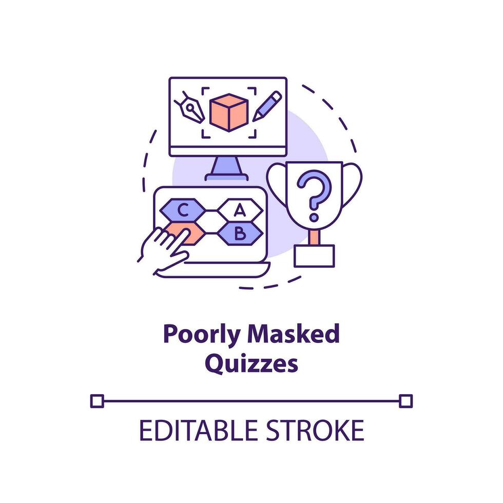 Poorly masked quizzes concept icon. Gamification challenges in e learning abstract idea thin line illustration. Isolated outline drawing. Editable stroke vector