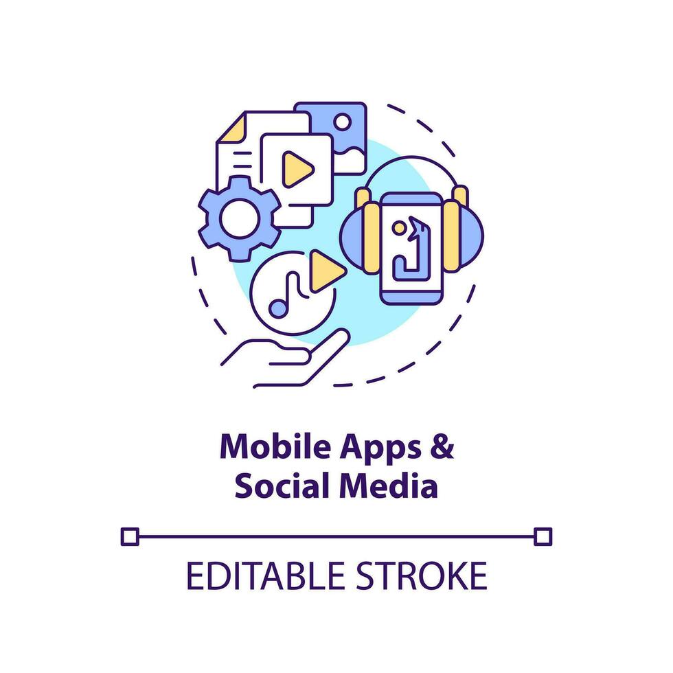 Mobile apps and social media concept icon. Internet content. Gamification trend abstract idea thin line illustration. Isolated outline drawing. Editable stroke vector