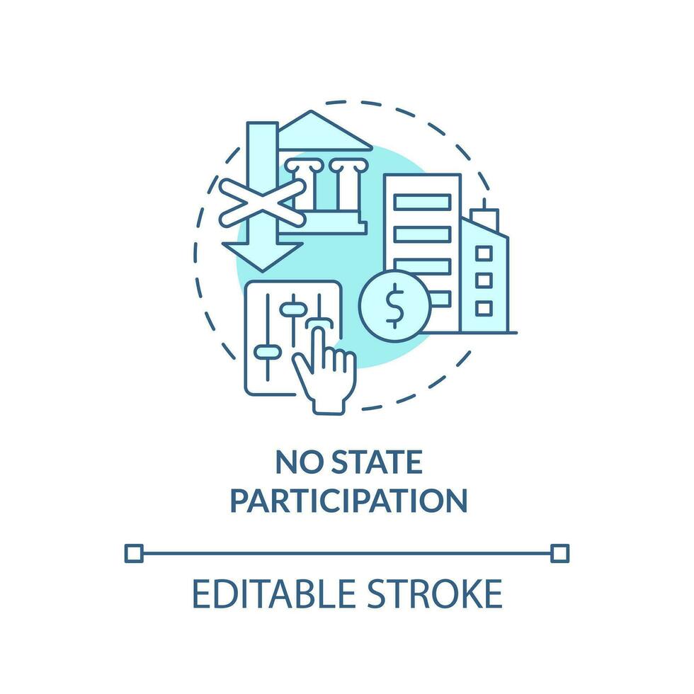 No state participation turquoise concept icon. Control free. Private sector feature abstract idea thin line illustration. Isolated outline drawing. Editable stroke vector