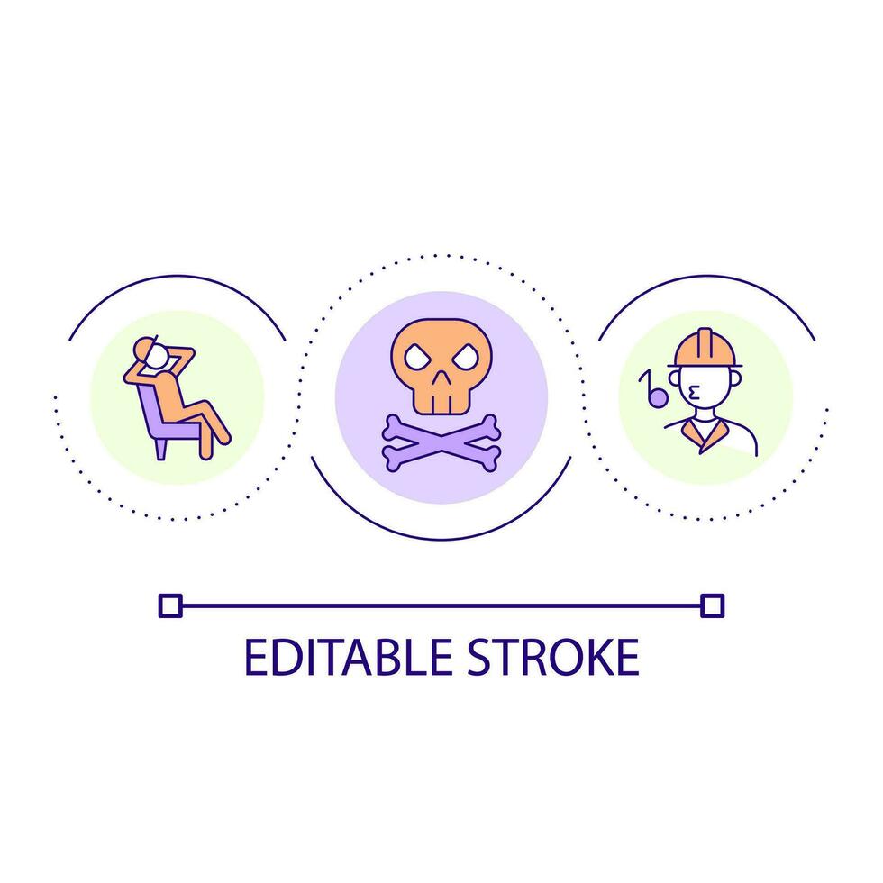 Deadly mistakes in workplace loop concept icon. Safety rules violation. Accidents cause abstract idea thin line illustration. Isolated outline drawing. Editable stroke vector