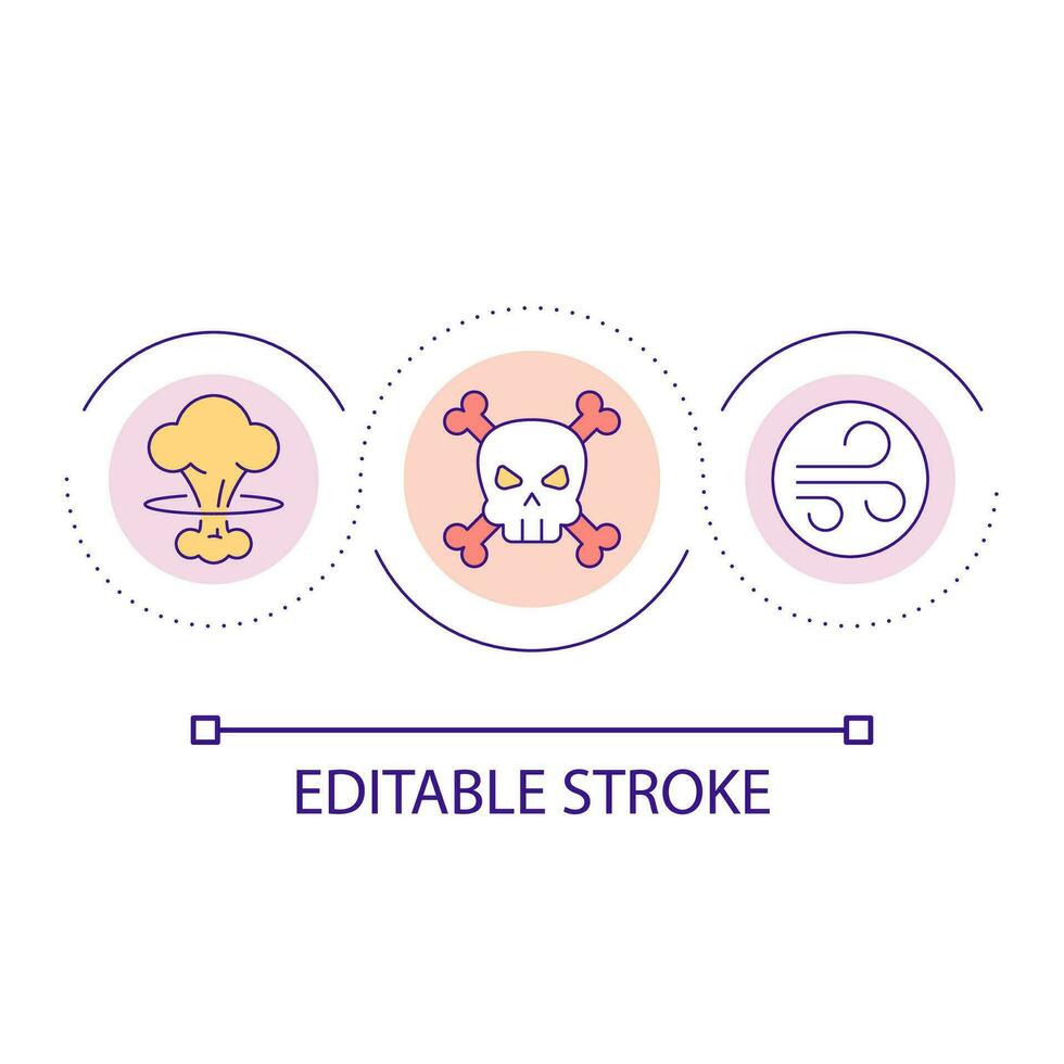 Nuclear explosion loop concept icon. Radioactive contamination spreading. Death and destruction abstract idea thin line illustration. Isolated outline drawing. Editable stroke vector