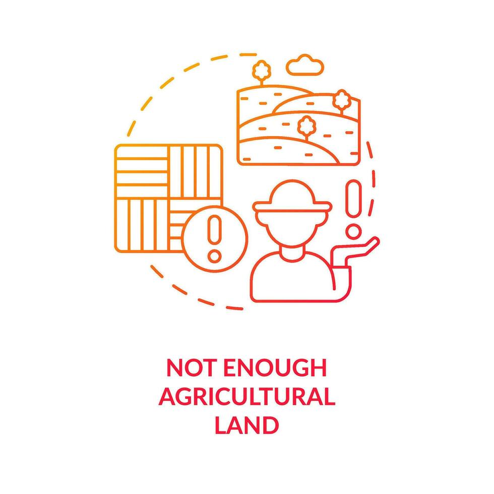 Not enough agricultural lands red gradient concept icon. Arable areas shortage. Lack of farmlands. Farming abstract idea thin line illustration. Isolated outline drawing vector