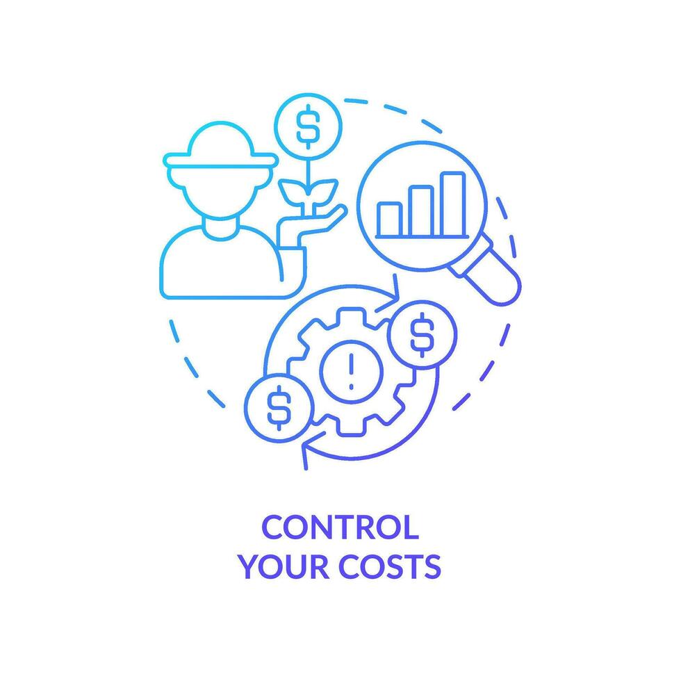 controlar tu agro costos azul degradado concepto icono. mejorar granja negocio ingreso. gestionar Finanzas resumen idea Delgado línea ilustración. aislado contorno dibujo vector