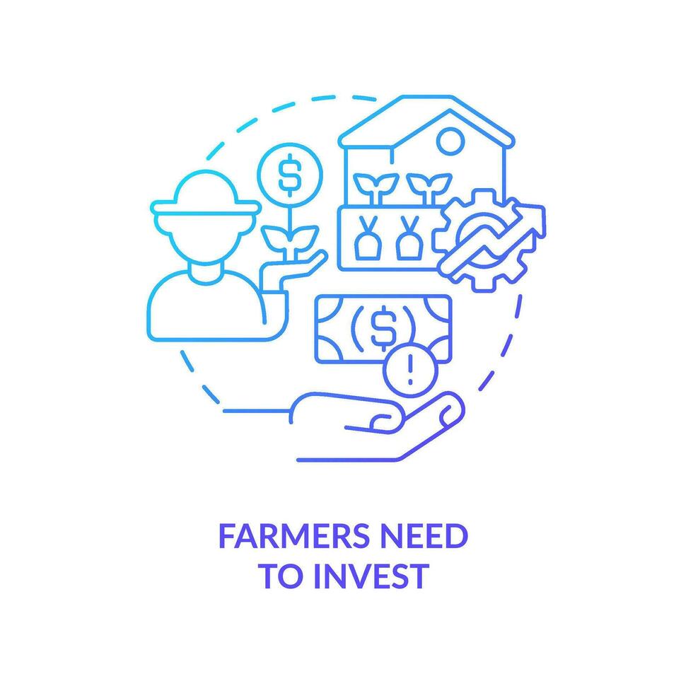 Farmers need to invest blue gradient concept icon. Agro business growth strategy. Financial support abstract idea thin line illustration. Isolated outline drawing vector