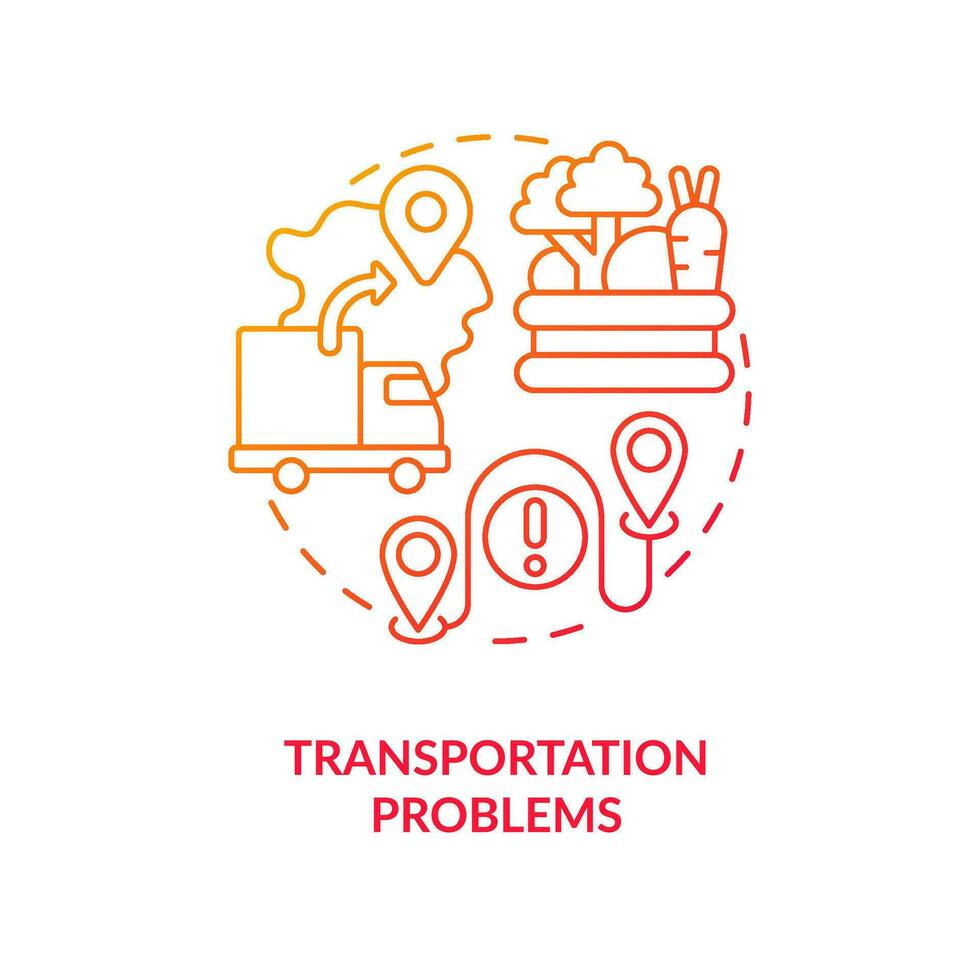 Transportation problems red gradient concept icon. Logistical issues. International food trade challenges abstract idea thin line illustration. Isolated outline drawing vector