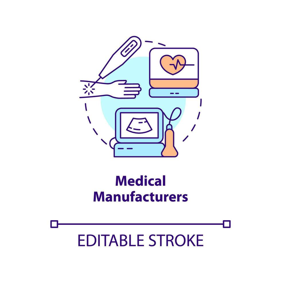 Medical manufacturers concept icon. Device industry. Healthcare production industry abstract idea thin line illustration. Isolated outline drawing. Editable stroke vector