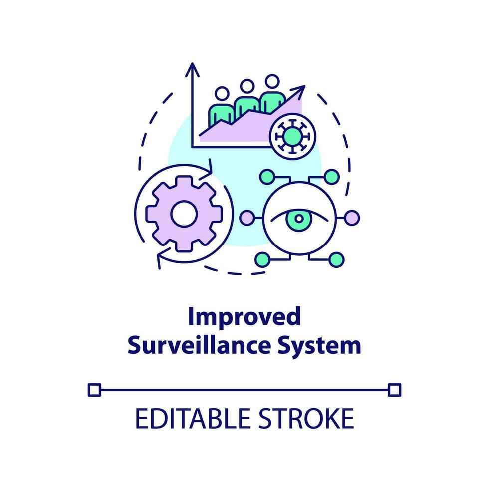Improved surveillance system concept icon. Healthcare in post pandemic era. Data abstract idea thin line illustration. Isolated outline drawing. Editable stroke vector