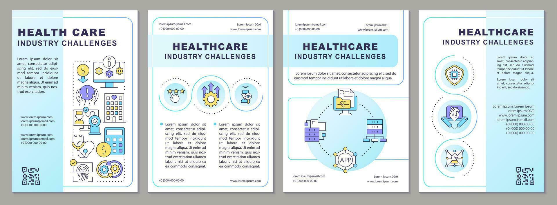 Medical sector challenges brochure template. Healthcare industry. Leaflet design with linear icons. Editable 4 vector layouts for presentation, annual reports