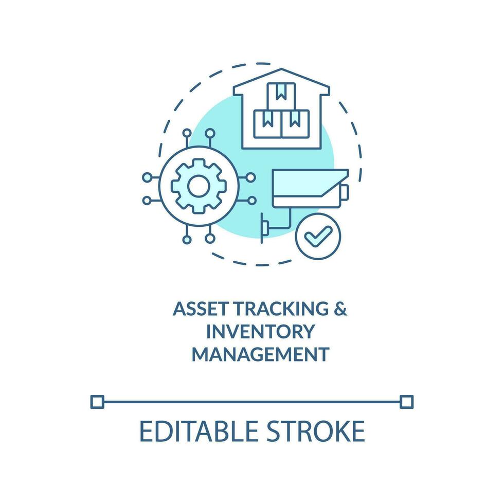 IoT technologies turquoise concept icon. Asset tracking. Inventory management abstract idea thin line illustration. Isolated outline drawing. Editable stroke vector