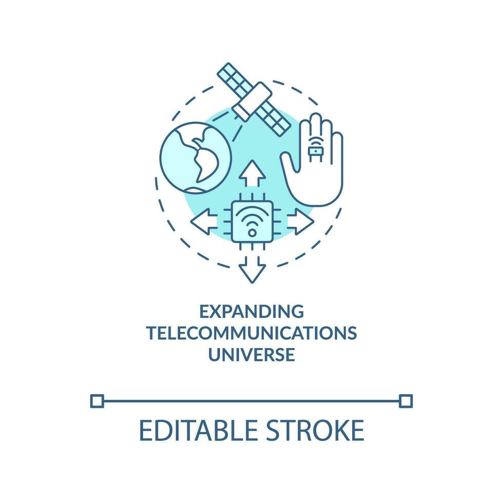 expandir telecomunicación universo turquesa concepto icono. iot tecnología. innovación resumen idea Delgado línea ilustración. aislado contorno dibujo. editable carrera vector