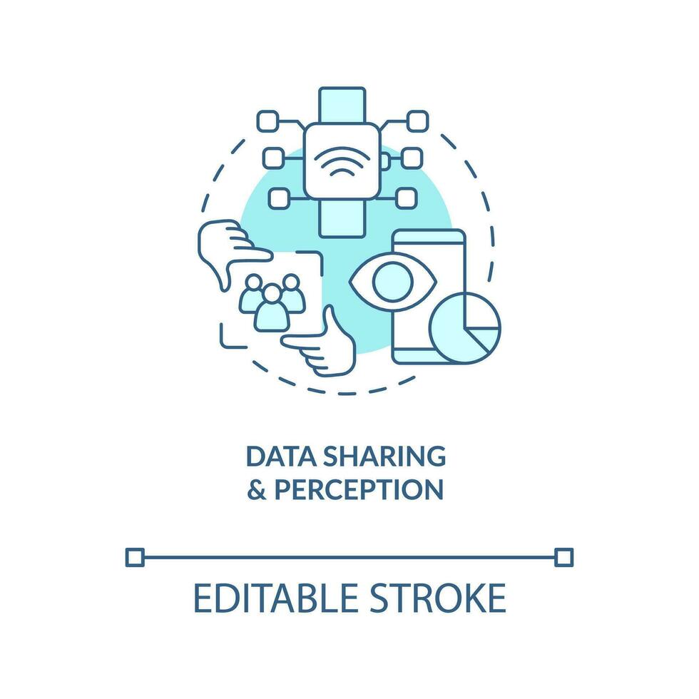 Data sharing, perception turquoise concept icon. IoT business opportunities abstract idea thin line illustration. Isolated outline drawing. Editable stroke vector