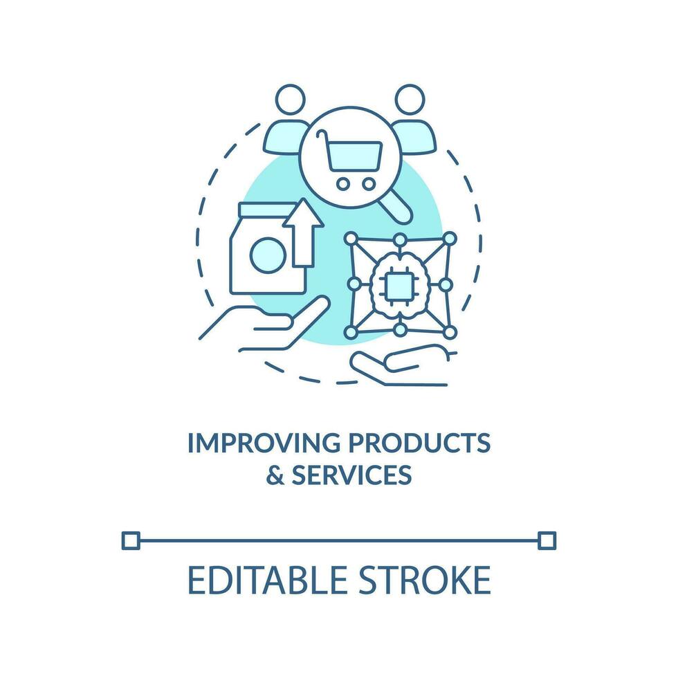 Improve products, services turquoise concept icon. Involve IoT in business benefits abstract idea thin line illustration. Isolated outline drawing. Editable stroke vector