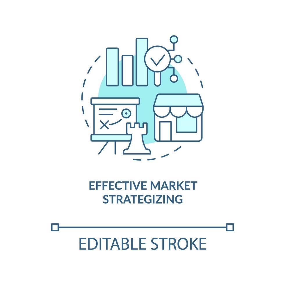 Effective market strategizing turquoise concept icon. Development business strategy abstract idea thin line illustration. Isolated outline drawing. Editable stroke vector