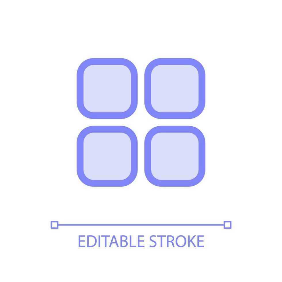 Mobile app menu pixel perfect glassmorphism ui icon. Four squares. Color filled line element with transparency. Vector pictogram in glass morphism style. Editable stroke
